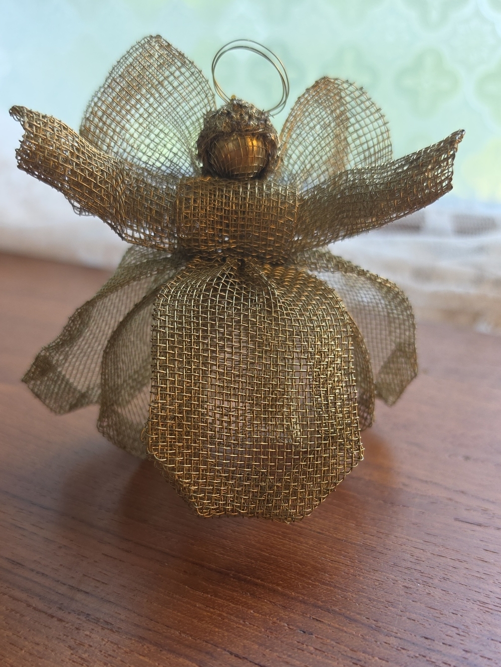 Vintage Brass Wire Screen Mesh Angel Ornament Christmas Tree Topper Minature